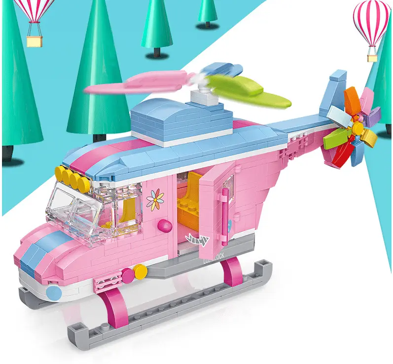 Pink Helicopter Building Block Puzzle Toy-4
