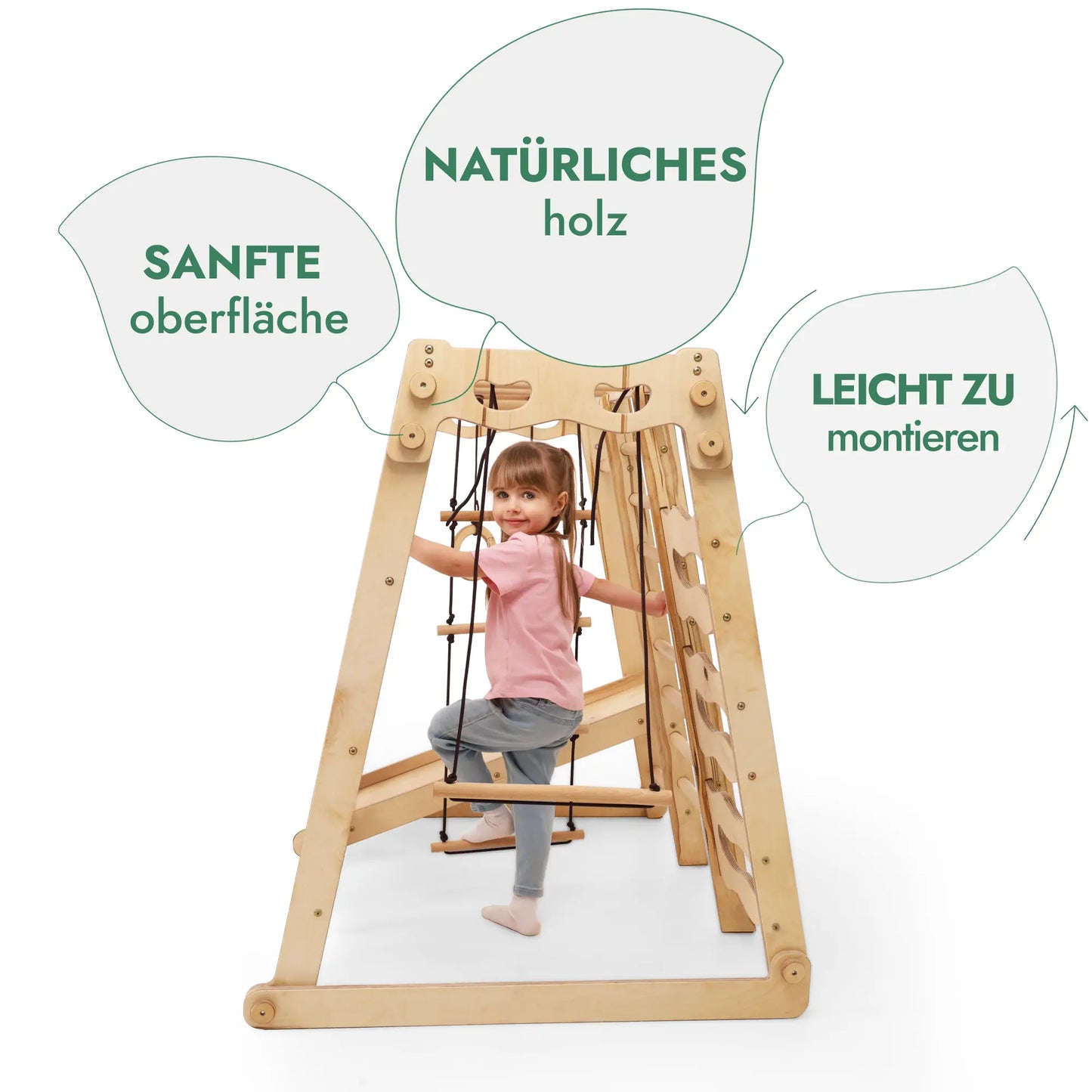 6in1 Indoor-Spielplatz aus Holz für Kinder – Schaukel, Rutsche, Seil und Treppe-3