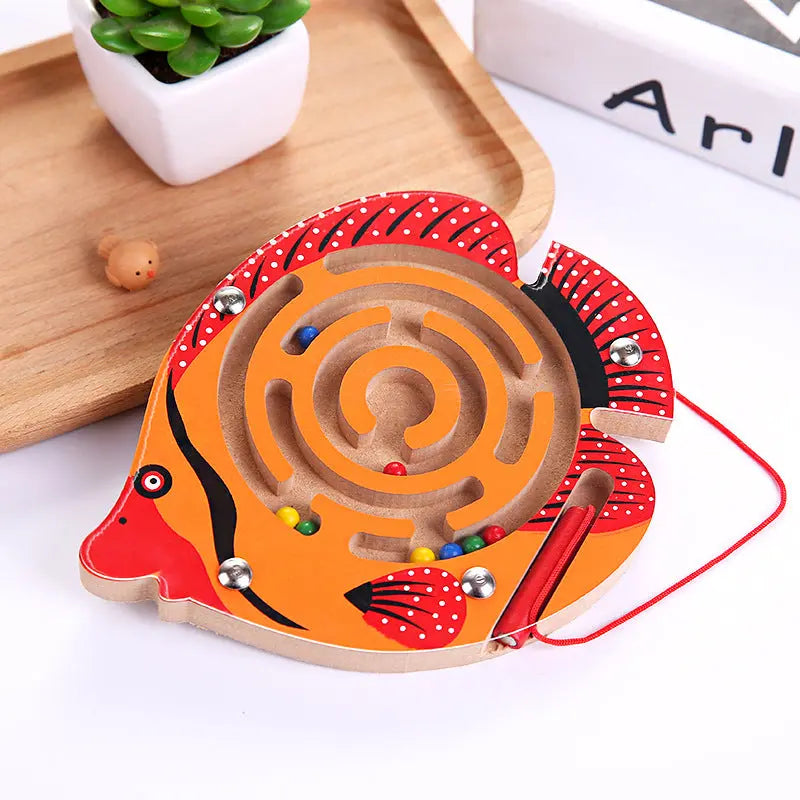 Magnetic Pen Ball Maze Animal Track Educational Wooden Toy-2