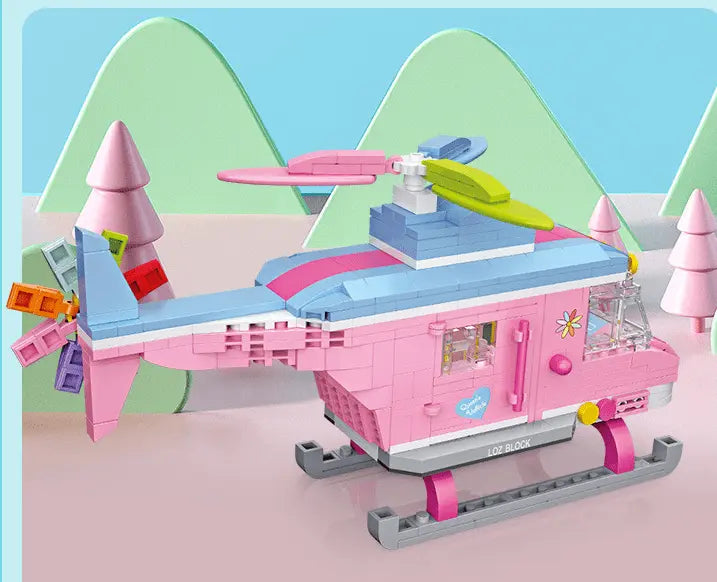 Pink Helicopter Building Block Puzzle Toy-1