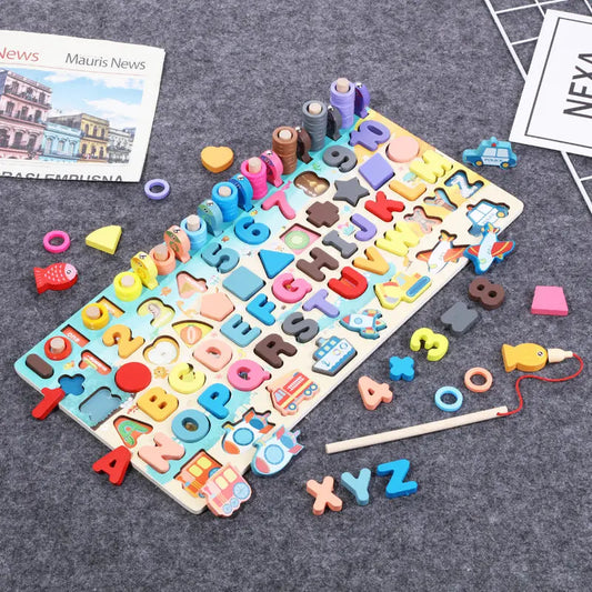 Montessori Wooden Math Fishing Board Educational Toy for Kids, 1-3 Years Old-0