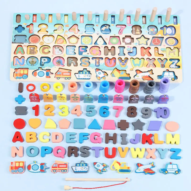 Montessori Wooden Math Fishing Board Educational Toy for Kids, 1-3 Years Old-4