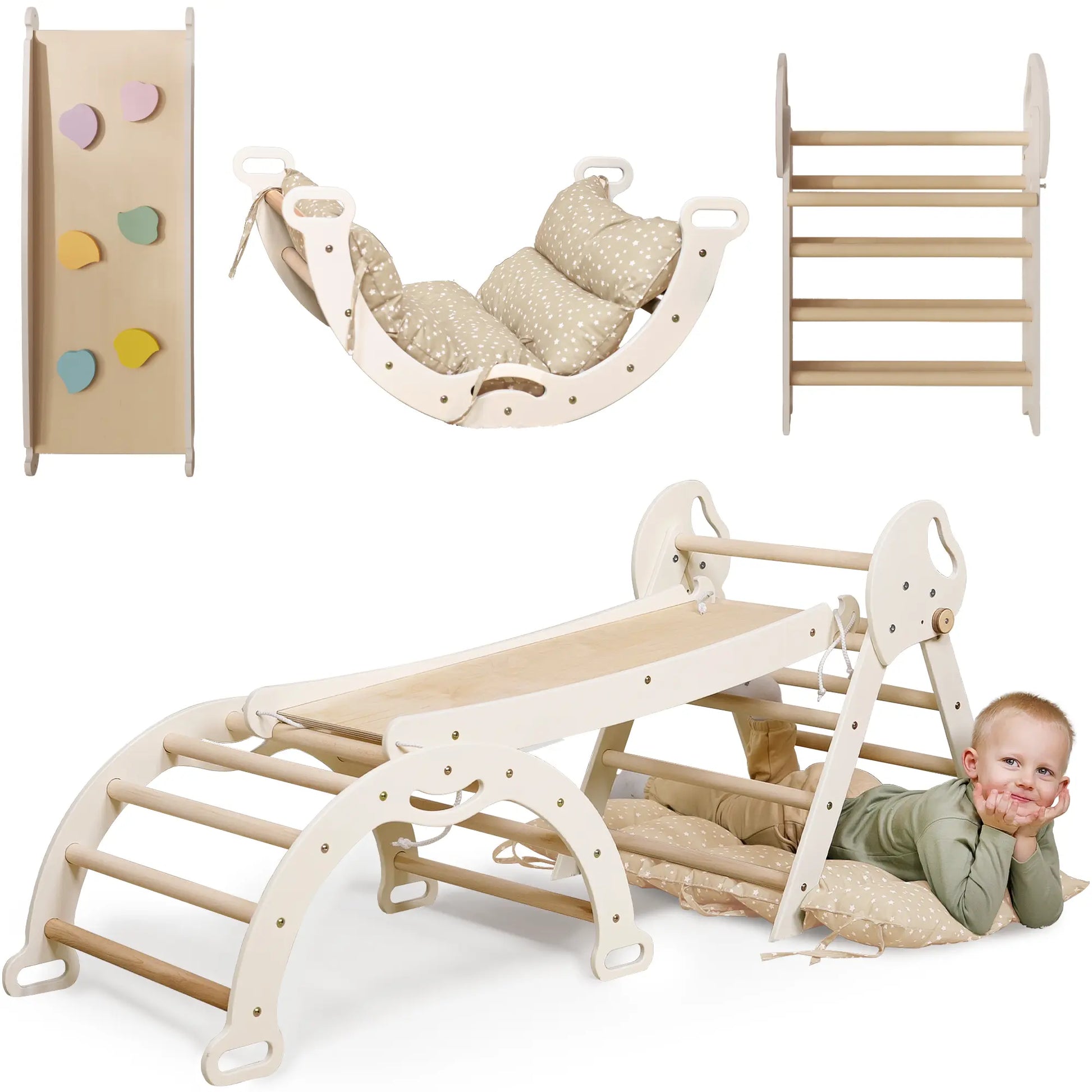 Montessori 4in1 Kletterdreieck für Babys: Pikler-Dreieck, Kletterbogen, Rutschbrett und Kissen für Kleinkinder (1–3 Jahre)-6